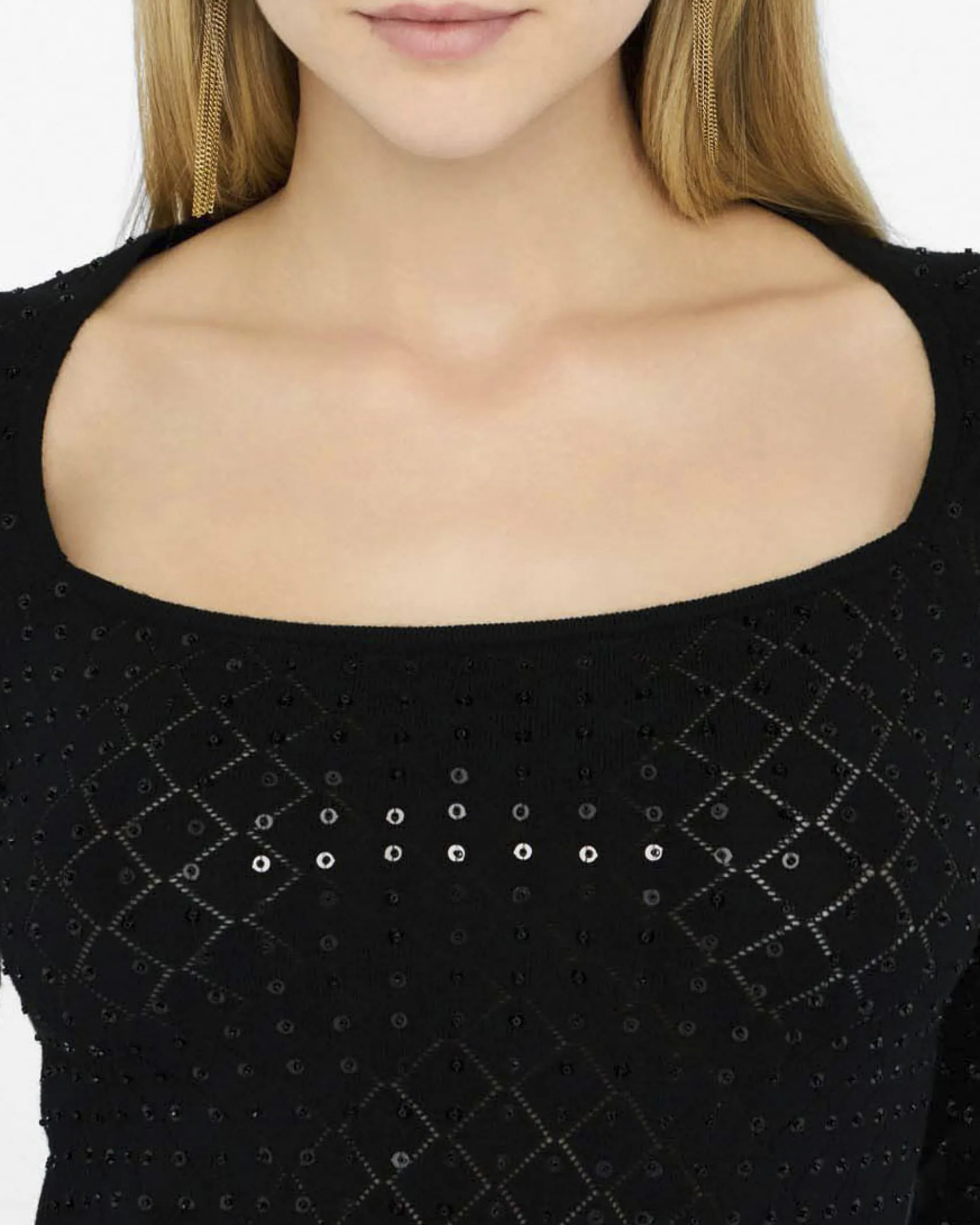 Maglia Liu Jo nera viscosa rombi in rilievo e paillettes