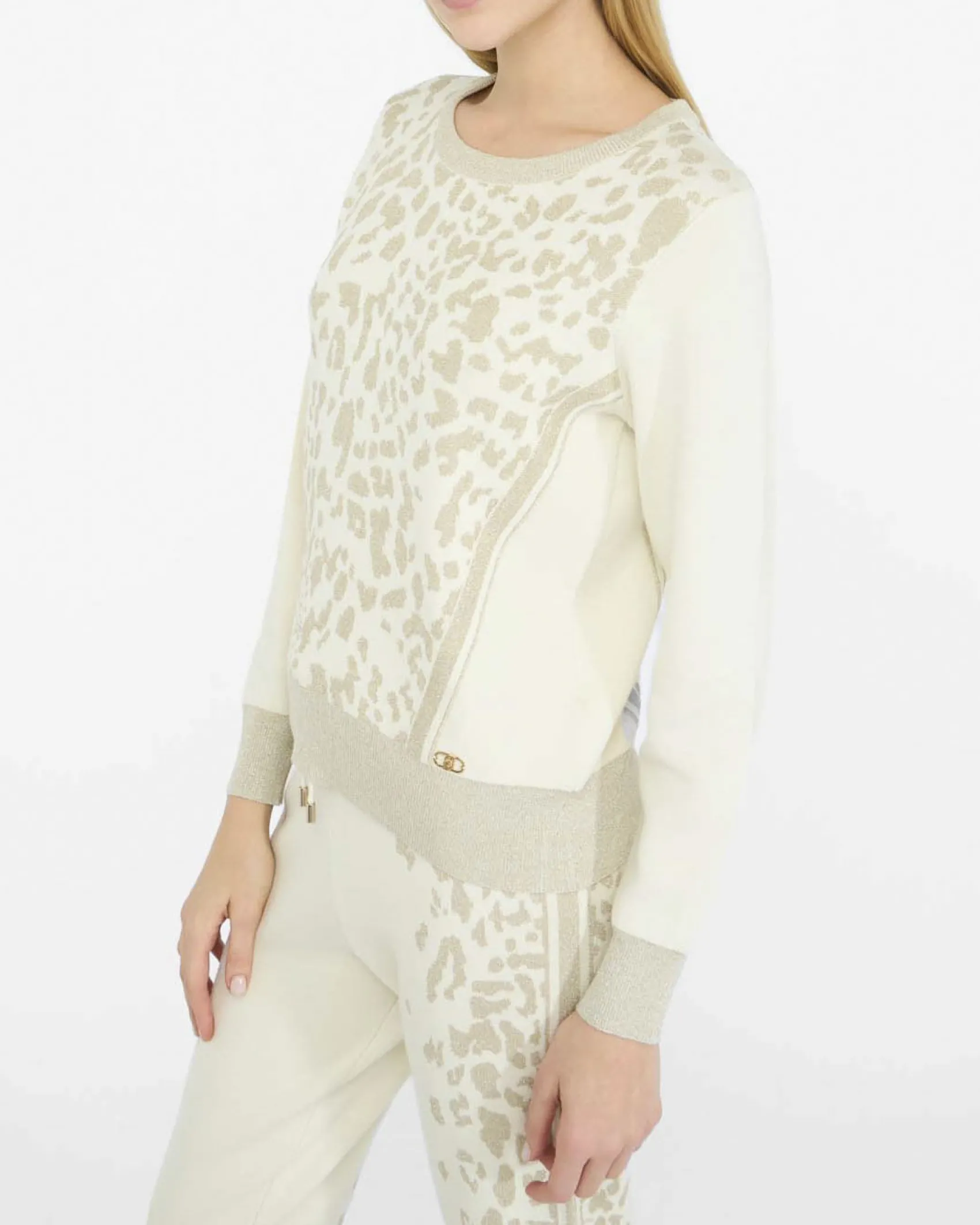 Maglia Liu Jo Sport avorio in viscosa con motivo animalier in rilievo
