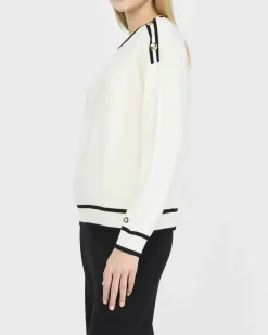 Maglia Liu Jo Sport bianca in viscosa con dettagli a righe nere