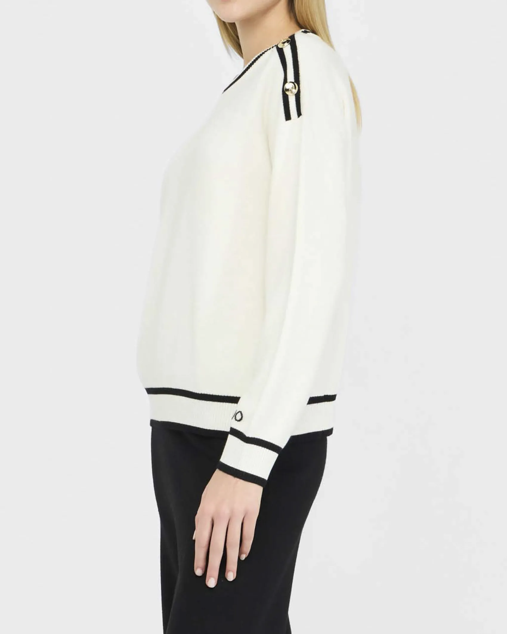 Maglia Liu Jo Sport bianca in viscosa con dettagli a righe nere