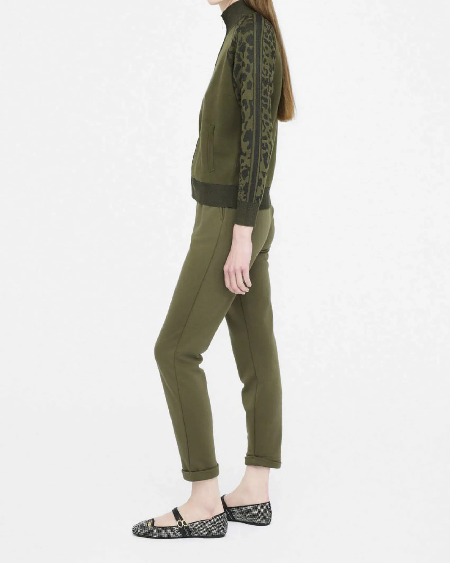 Maglia Liu Jo Sport verde militare in viscosa con motivo animalier a rilievo
