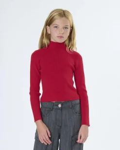 Maglia lupetto To be Too rossa a costine in misto viscosa