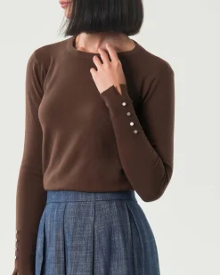 Maglia marrone Hlo! in misto viscosa con polsini alti lavorati a costine con bottoncini in metallo satinato