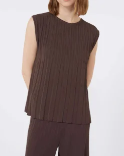 Maglia marrone senza maniche Weekend Max Mara in misto viscosa plissè