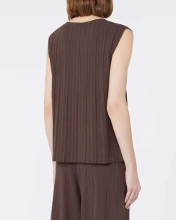 Maglia marrone senza maniche Weekend Max Mara in misto viscosa plissè
