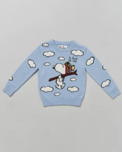 Maglia MC2 Saint Barth azzurra in lana e cashmere con Snoopy nuvolette