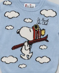Maglia MC2 Saint Barth azzurra in lana e cashmere con Snoopy nuvolette