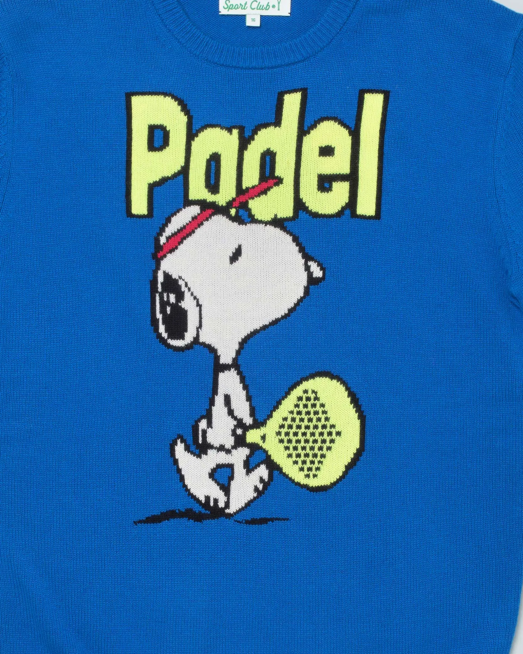 Maglia MC2 Saint Barth blu royal in misto lana e cashmere con fantasia Snoopy e scritta Padel