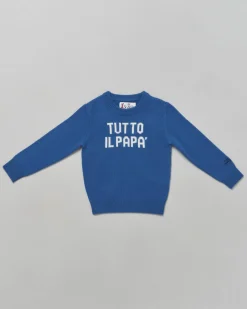 Maglia MC2 Saint Barth blu royal in misto lana e cashmere con scritta bianca 'Tutto il papà '