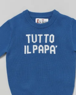 Maglia MC2 Saint Barth blu royal in misto lana e cashmere con scritta bianca 'Tutto il papà'