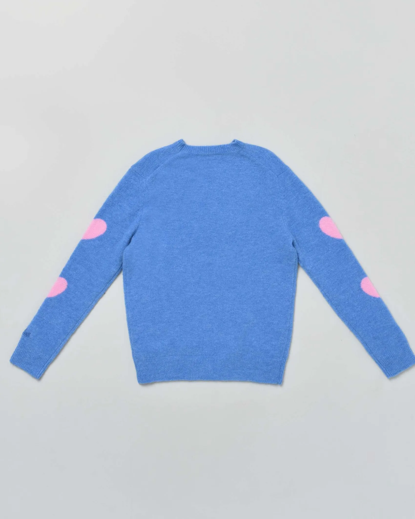Maglia MC2 Saint Barth celeste girocollo con cuori jacquard rosa e scritta Kissene Frega