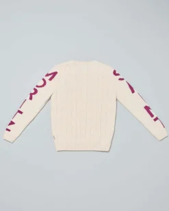 Maglia MC2 Saint Barth color panna in misto lana e cashmere con maxi scritta Saint Moritz sulle maniche