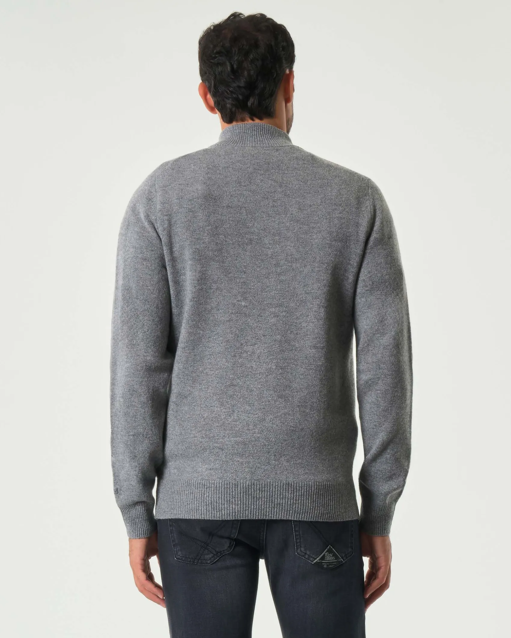 Maglia MC2 Saint Barth grigia in lambswool di pura lana con apertura a mezza zip