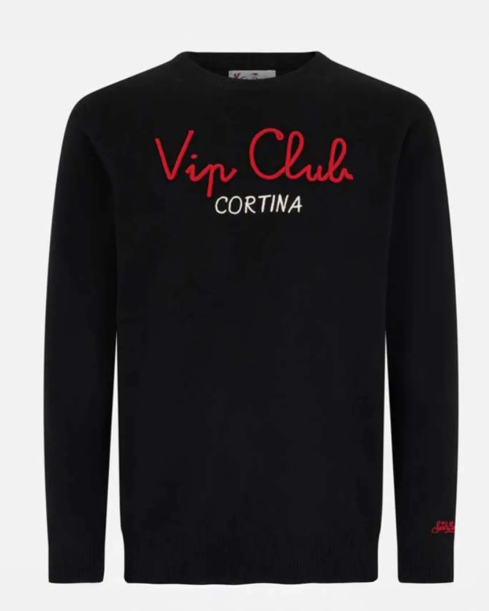 Maglia MC2 Saint Barth nero in misto lana e cashmere con scritta Vip club Cortina