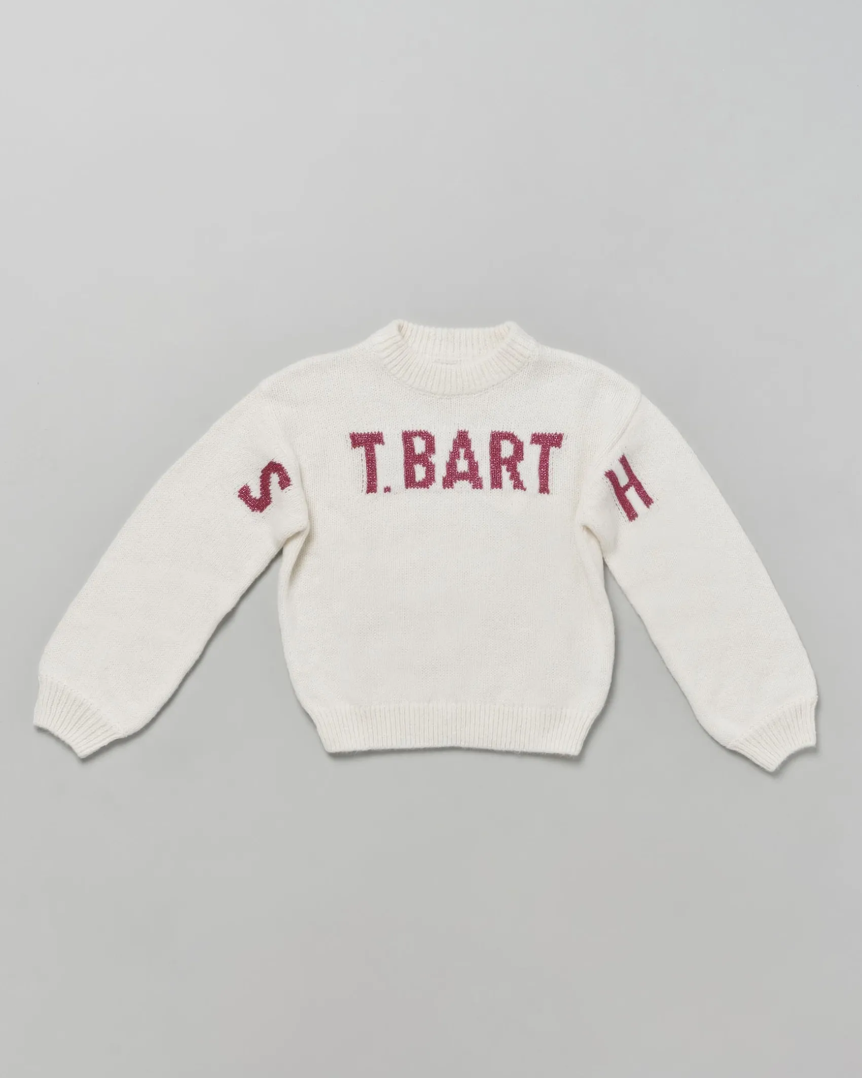 Maglia MC2 Saint Barth panna in misto alpaca con scritta rosa glitterata