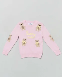 Maglia MC2 Saint Barth rosa in misto lana e cashmere con orsetti, scritta Beary Cute e fiocchi