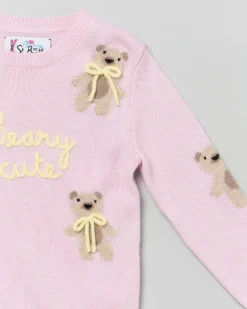 Maglia MC2 Saint Barth rosa in misto lana e cashmere con orsetti, scritta Beary Cute e fiocchi