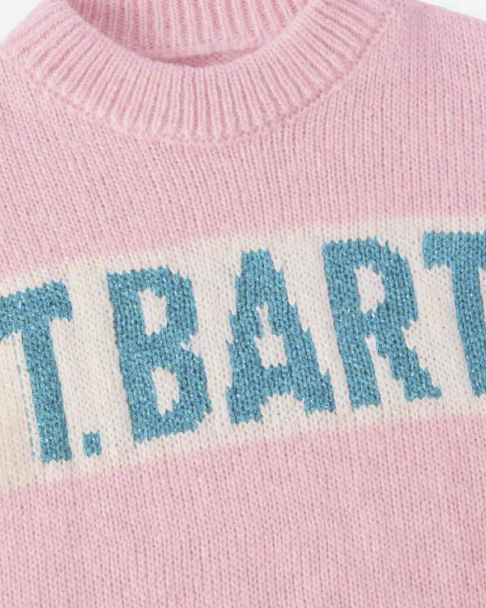 Maglia MC2 Saint Barth rosa in misto lana con scritta azzurra glitterata