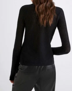 Maglia nera girocollo Marella in misto cotone lavorato a punto pizzo