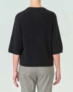 Maglia nera in misto alpaca con scollo tondo e maniche ampie a tre quarti