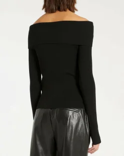 Maglia nera in misto viscosa stretch Marella con scollo schiff con risvolto