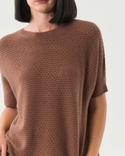 Maglia over color coccio Hlo! a maniche corte in misto viscosa a lavorazione a rete all over