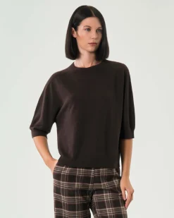 Maglia over marrone Hlo! a maniche corte in misto viscosa