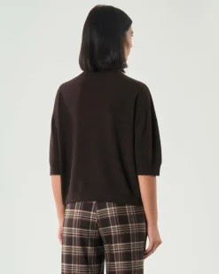 Maglia over marrone Hlo! a maniche corte in misto viscosa
