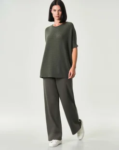 Maglia over verde militare Hlo! a maniche corte in misto viscosa a lavorazione a rete all over