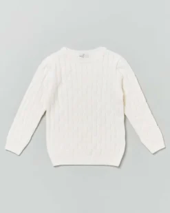 Maglia panna girocollo in pura lana con lavorazione a trecce