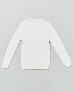 Maglia panna girocollo in pura lana merino con lavorazione a trecce