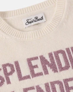 Maglia panna MC2 Saint Barth in misto lana e cashmere con scritta 'Splendida Splendente'