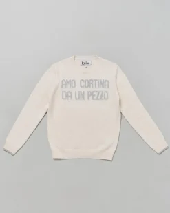 Maglia panna MC2 Saint Barth in misto lana e cashmere con scritta 'Amo Cortina da un pezzo'