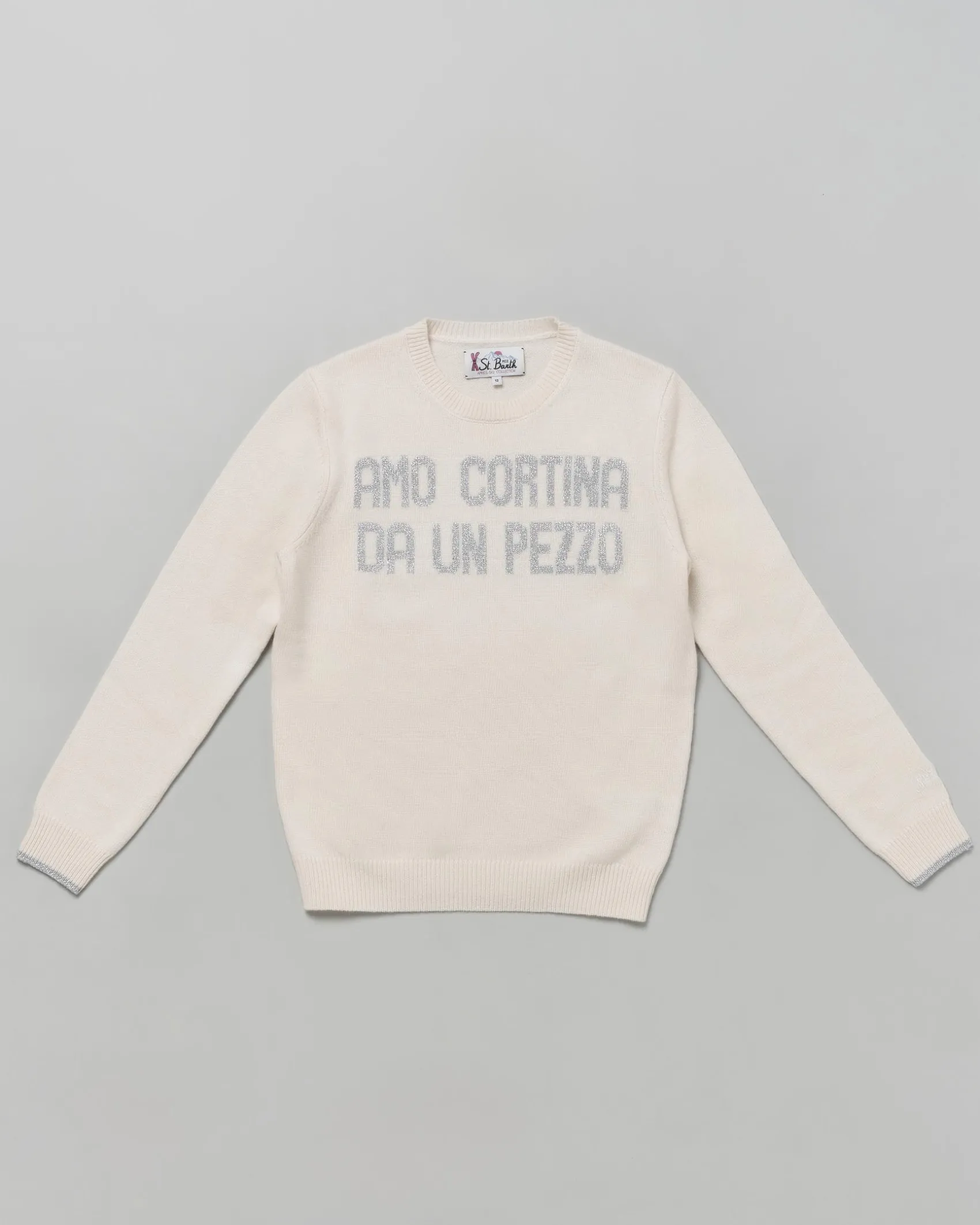 Maglia panna MC2 Saint Barth in misto lana e cashmere con scritta 'Amo Cortina da un pezzo'