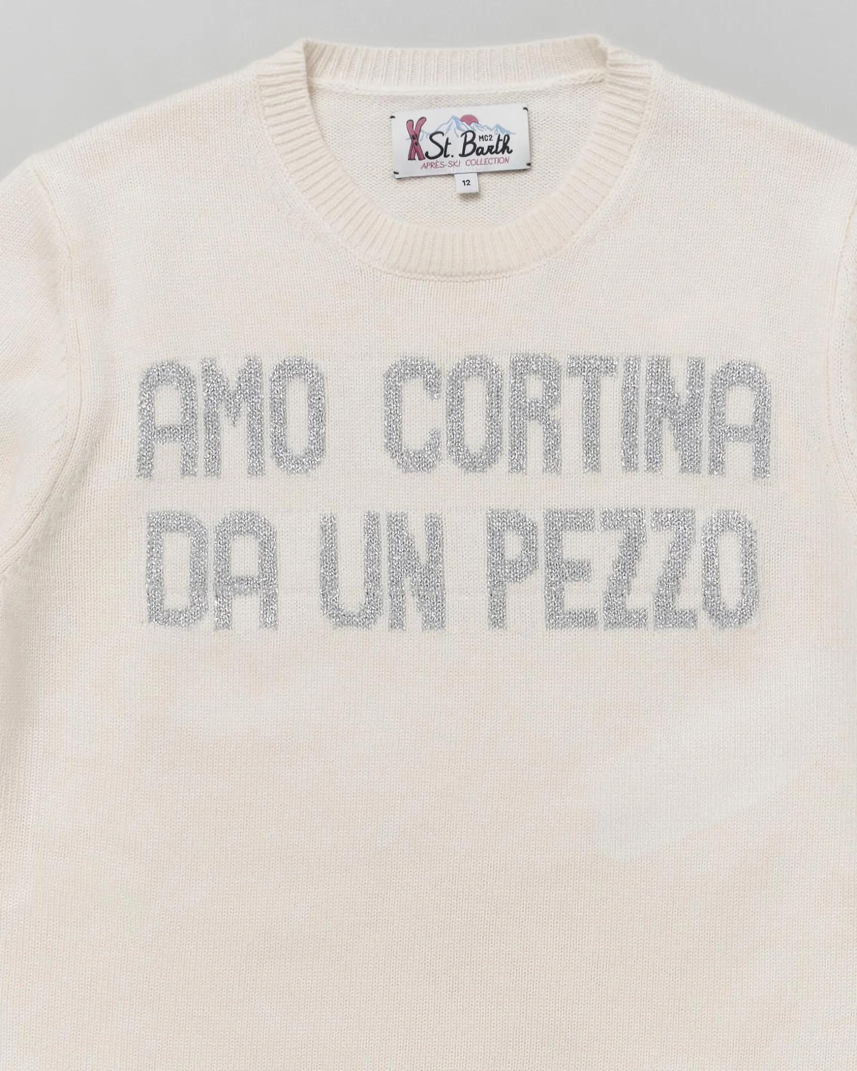 Maglia panna MC2 Saint Barth in misto lana e cashmere con scritta 'Amo Cortina da un pezzo'