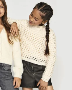 Maglia panna traforata all-over
