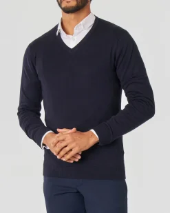 Maglia Paul Baker blu scollo a V tinta unita