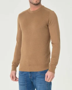 Maglia Paul Baker girocollo color cammello in viscosa con pannello frontale micro armatura
