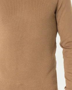 Maglia Paul Baker girocollo color cammello in viscosa con pannello frontale micro armatura