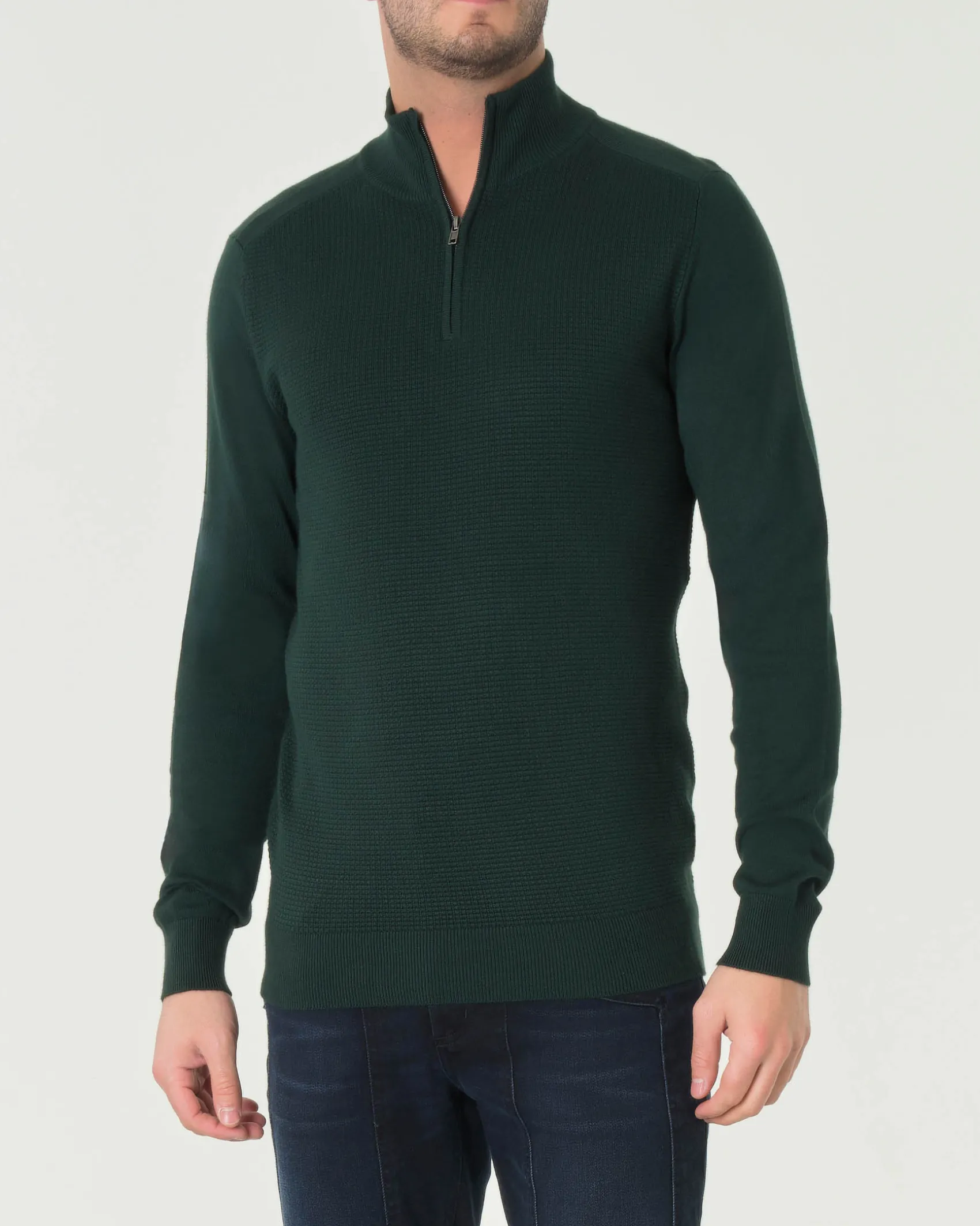 Maglia Paul Baker verde scuro in viscosa a collo alto con apertura a mezza zip e pannello frontale micro armatura