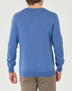 Maglia Pellizzari celeste con scollo a V in pura lana merino