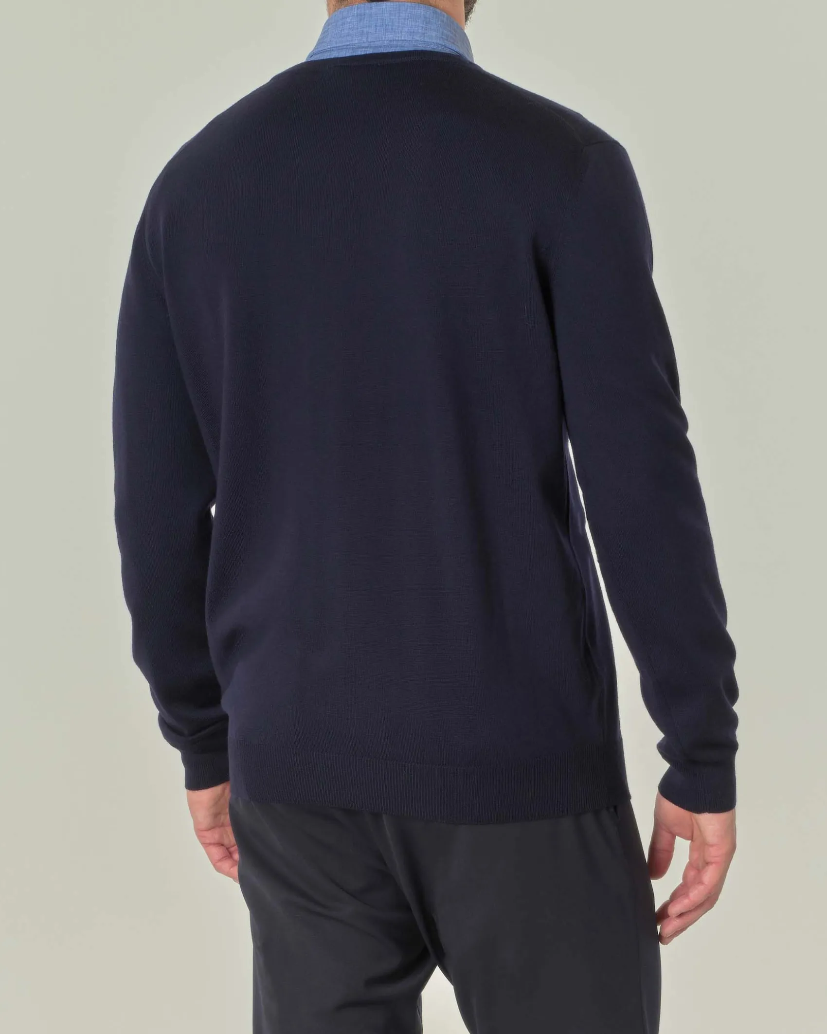 Maglia Pellizzari con scollo a V blu navy in pura lana merino