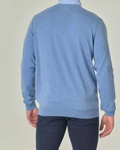 Maglia Pellizzari con scollo a V azzurra in pura lana merino