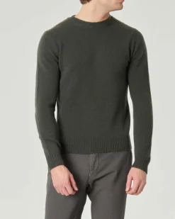 Maglia Pellizzari girocollo verde bosco in misto lana e cachemire finezza 7