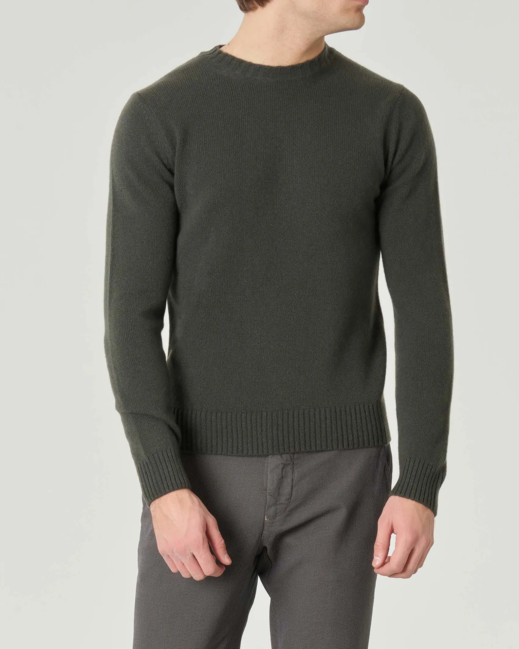Maglia Pellizzari girocollo verde bosco in misto lana e cachemire finezza 7