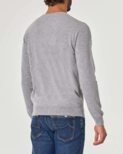 Maglia Pellizzari grigio chiaro girocollo in puro cachemire