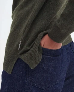 Maglia Pendle Barbour verde in lana e cotone con scollo a giro e toppe sui gomiti a fantasia tartan a contrasto