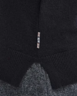 Maglia Pendle Roll Barbour nera a collo alto in lana e cotone con toppe sui gomiti a fantasia tartan a contrasto