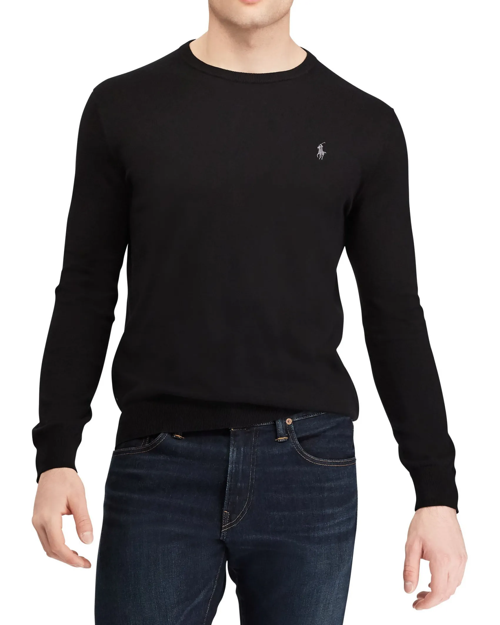 Maglia Polo Ralph Lauren nera girocollo in pima cotton