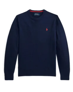 Maglia Polo Ralph Lauren blu in cotone girocollo con logo pony ricamato